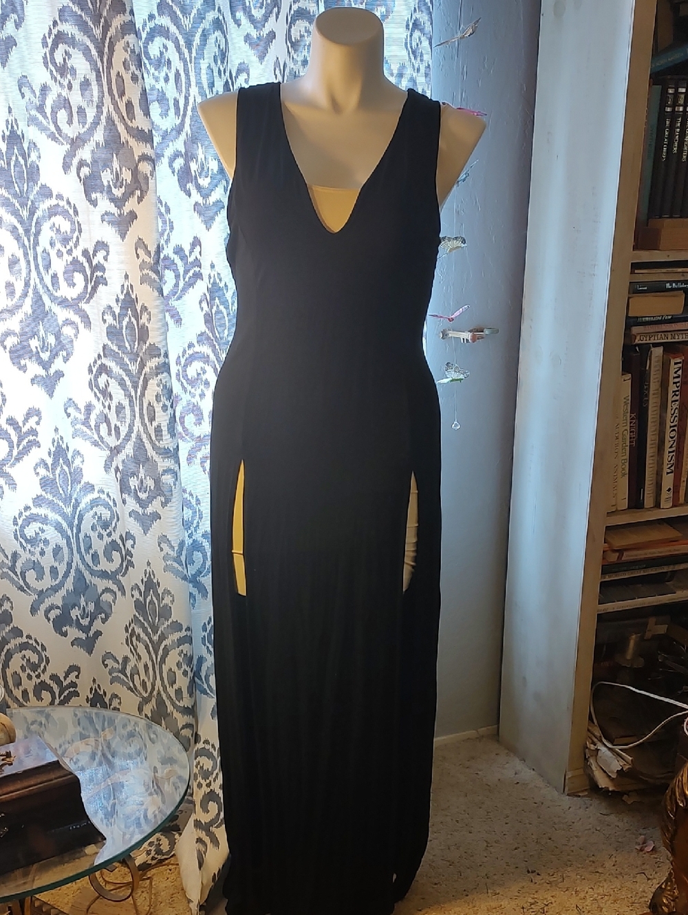SHEIN Black Maxi Dress with Gold Insets